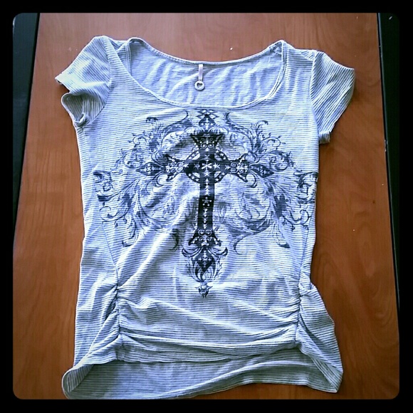 Grey and black striped cross shirt