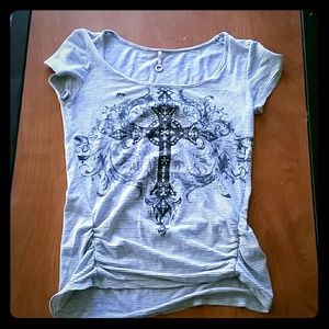 Grey and black striped cross shirt