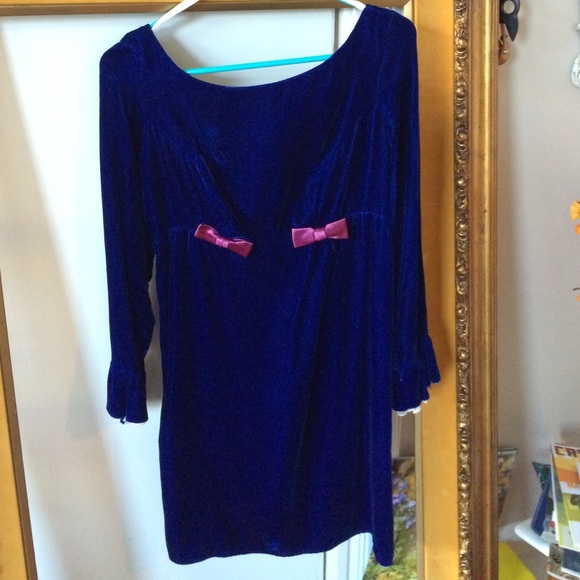 Vintage, blue velvet, babydoll dress
