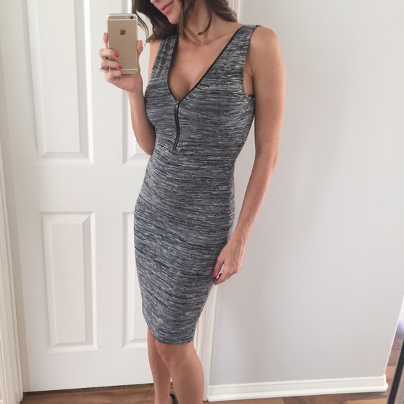 Sold • Grey Marbled Zipper Midi Dress - Picture 2 of 4