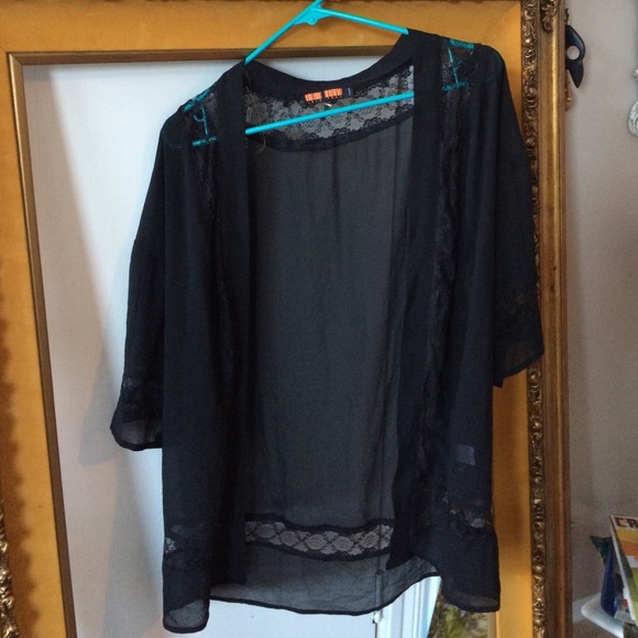 Sheer black kimono with lace detail