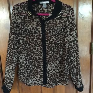 F21 Sheer Leopard Long Sleeve Shirt