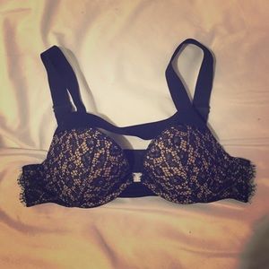 VS Black Lace Bra 34B With Black Band Over Chest