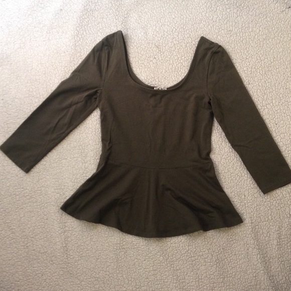Express | Army Green Peplum Top - Picture 2 of 3