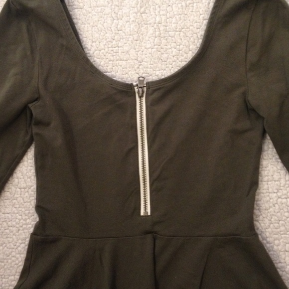 Express | Army Green Peplum Top - Picture 3 of 3