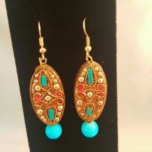 Brown and Blue Boho Earrings