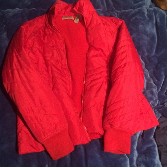 Red puff jacket