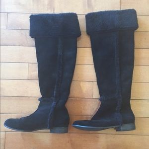 BCBG Black Fur Knee High/over-knee/fold over Boots