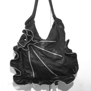 Faux leather satchel with zipper styling