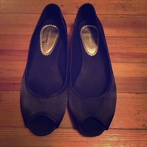Black peep toe flats