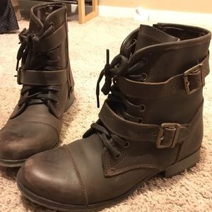 Brown leather combat boots