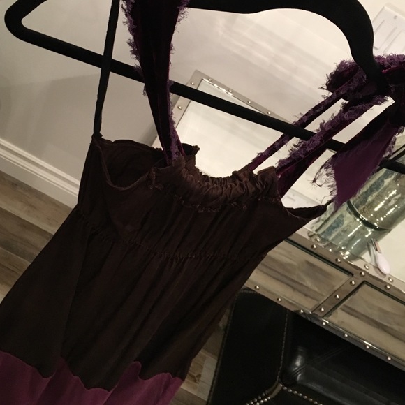 Chocolate Brown and Maroon Color Blocked Dress M - Picture 4 of 4