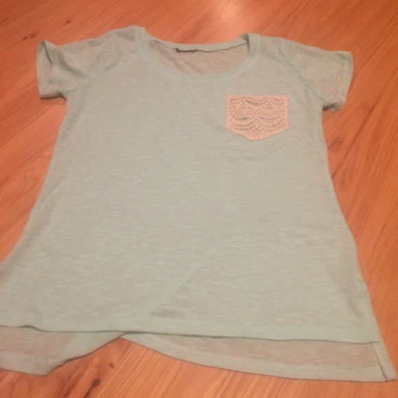 Sheer Blue Shirt with Crochet Detailing