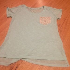 Sheer Blue Shirt with Crochet Detailing