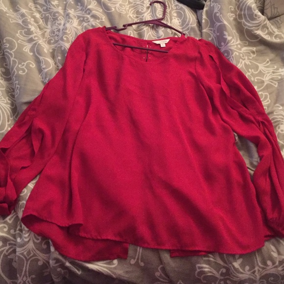 Red long sleeve jeweled back top