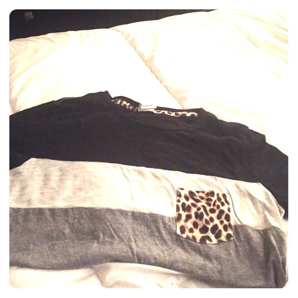 PINK color block leopard print pocket t-shirt