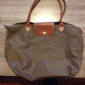 Longchamp Long Strapped Khaki Le Pliage Tote Bag