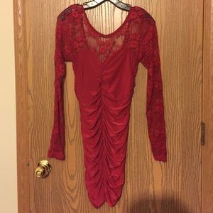Lace Long Sleeve Red Dress