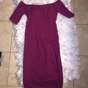 MAROON Off the shoulder midi dress