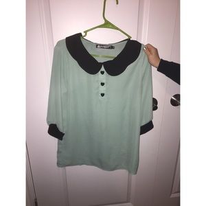 Cute Mint-Green Long Sleeved Semi-Sheer Top!
