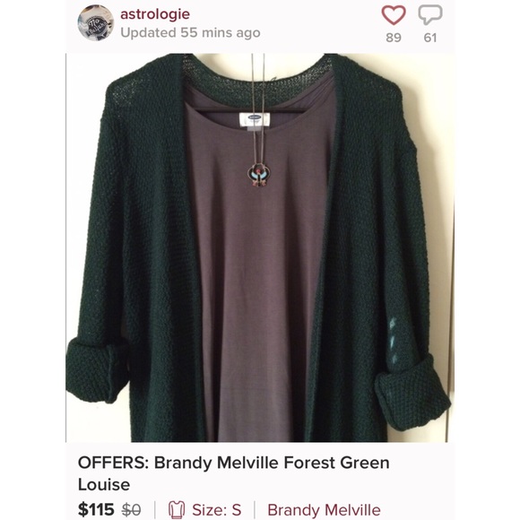 🌲Brandy Melville Forest Green Cardi 💚