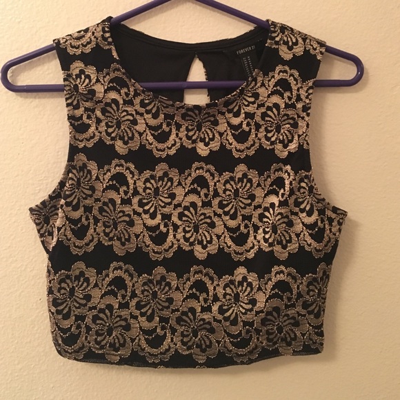 Forever 21 Tops - Black and gold crop top