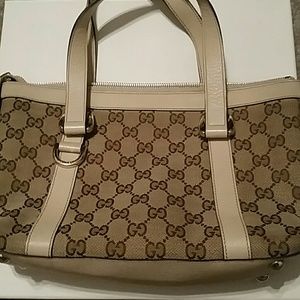 Cream and Beige Gucci Logo Small Tote