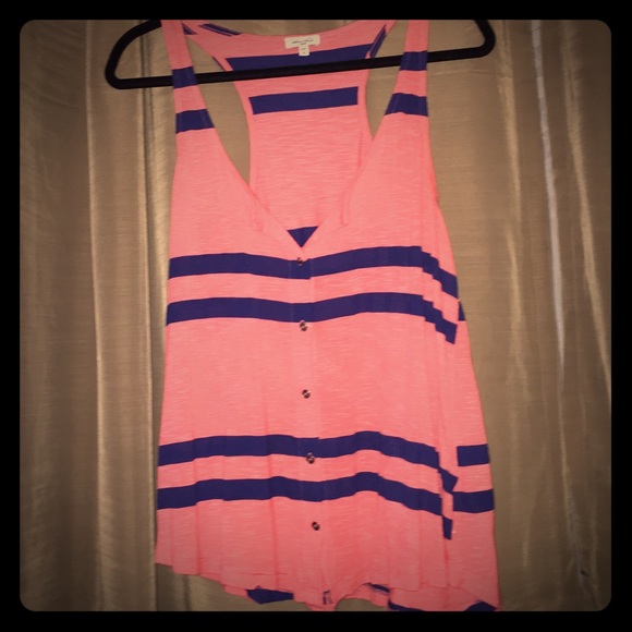 Coral & navy stripped button-down tank top