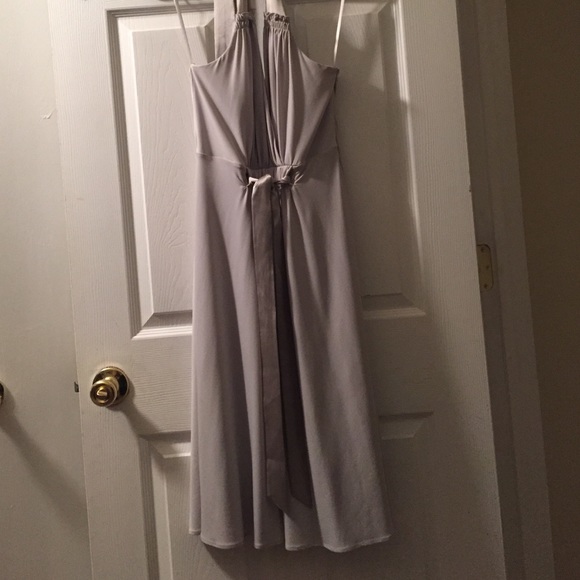 Silver party dress. Halter with satin ribbons