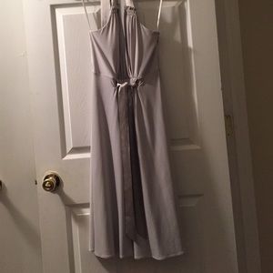 Silver party dress. Halter with satin ribbons