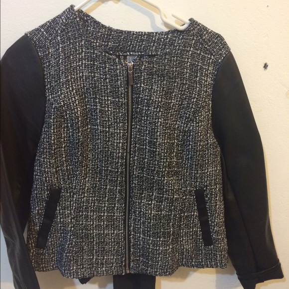 Tweed Jacket w/faux leather sleeves