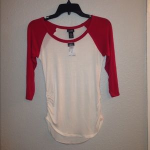 Red and white baseball tee