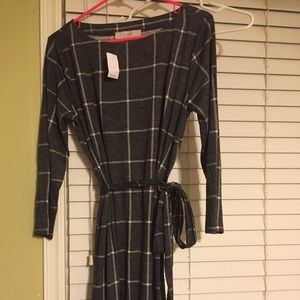 LOFT Gray Checkered Dress