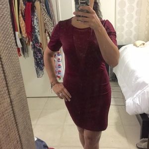 Wine colored dress with sheer panels