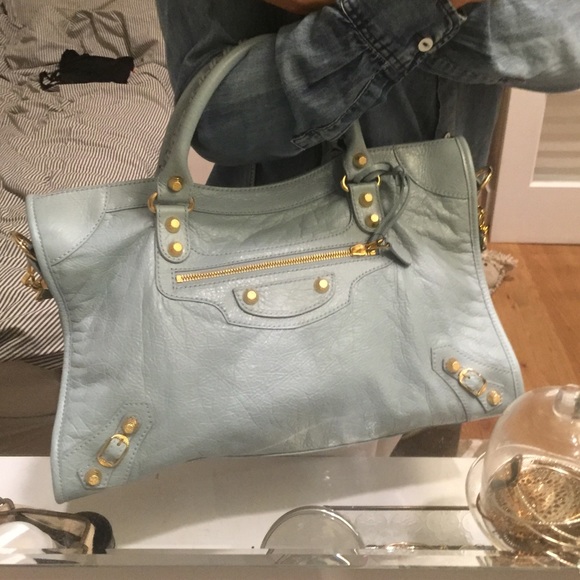 SOLD! BALENCIAGA city leather tote baby blue