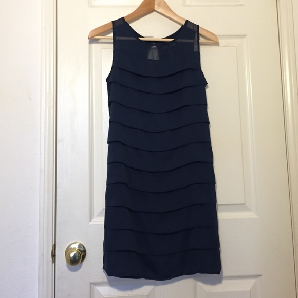 f21 navy blue tired shift dress