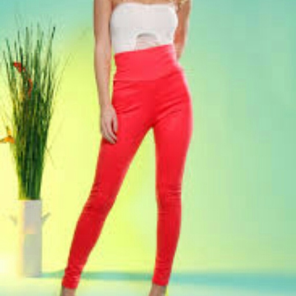 Coral high waisted pants