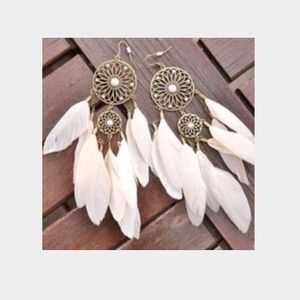 Bebe White Dream Catcher Feather Earrings