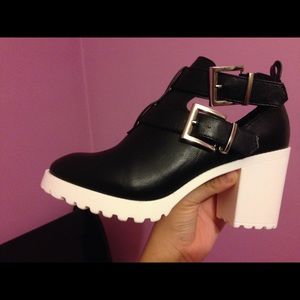 Black and white booties.