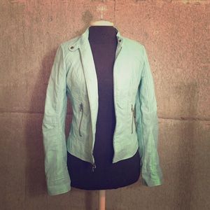 Small light blue leather jacket