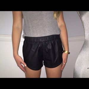 Trendy black leather shorts with stretchy waist