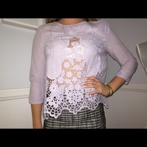 Lavender backless top with flower accents