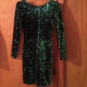 GREEN IRIDESCENT SEQUIN DRESS
