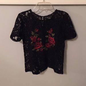 Lace with Rose Screen Print Shirt
