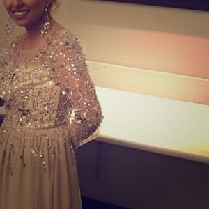 Elegant long sleeve prom  dress