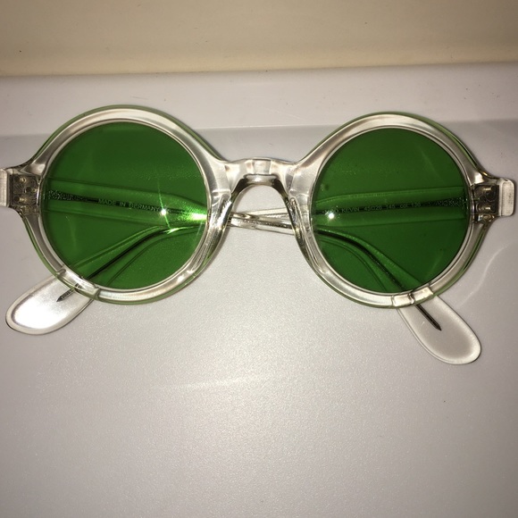 Round Green Lens & Clear Framed Sunglasses