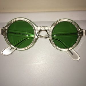 Round Green Lens & Clear Framed Sunglasses