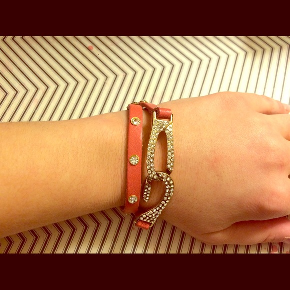 Pink cuff bracelet with rhinestones