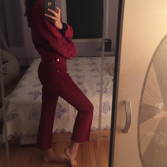 Matching red-suede pant-jacket set - Picture 3 of 3