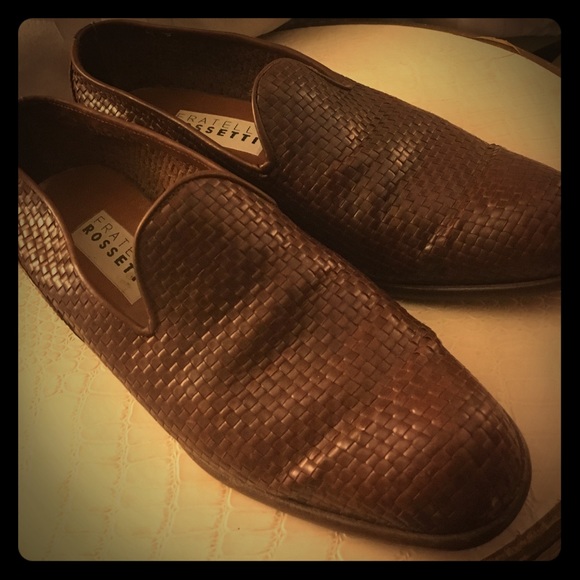 Vtg Italian Baskst Weave Leather Loafers